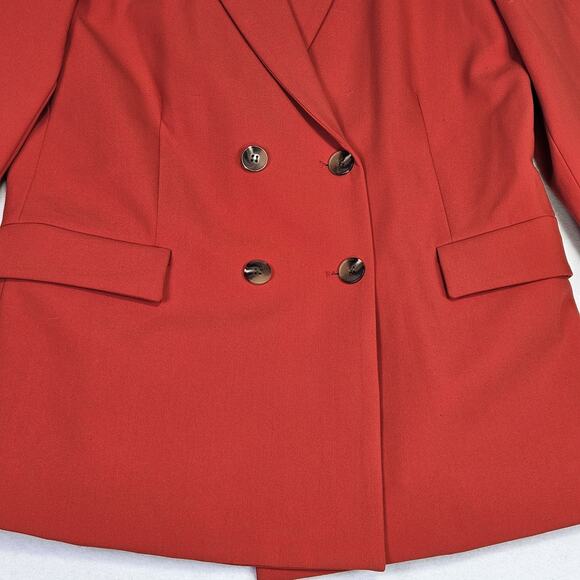 J McLaughlin Womens 12 Double Breasted Blazer Red Preppy Designer Old Money Peak - Picture 9 of 16